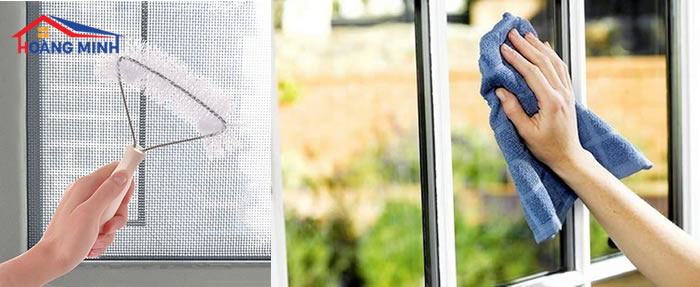 Nên dùng khăn và bàn chải mềm để vệ sinh 
cửa lưới chống muỗi